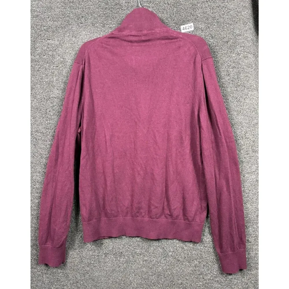 Banana Republic Sweater Men's Size L Burgundy 1/4 Zip Pima Cotton Cashmere